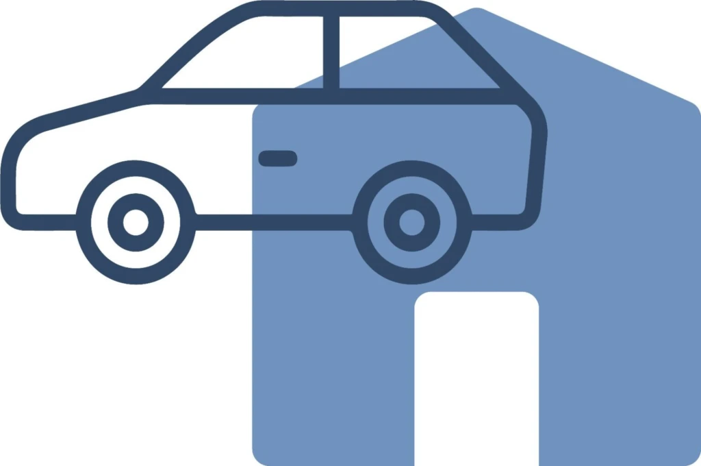 Blue and white car insurance icon representing vehicle coverage and protection.